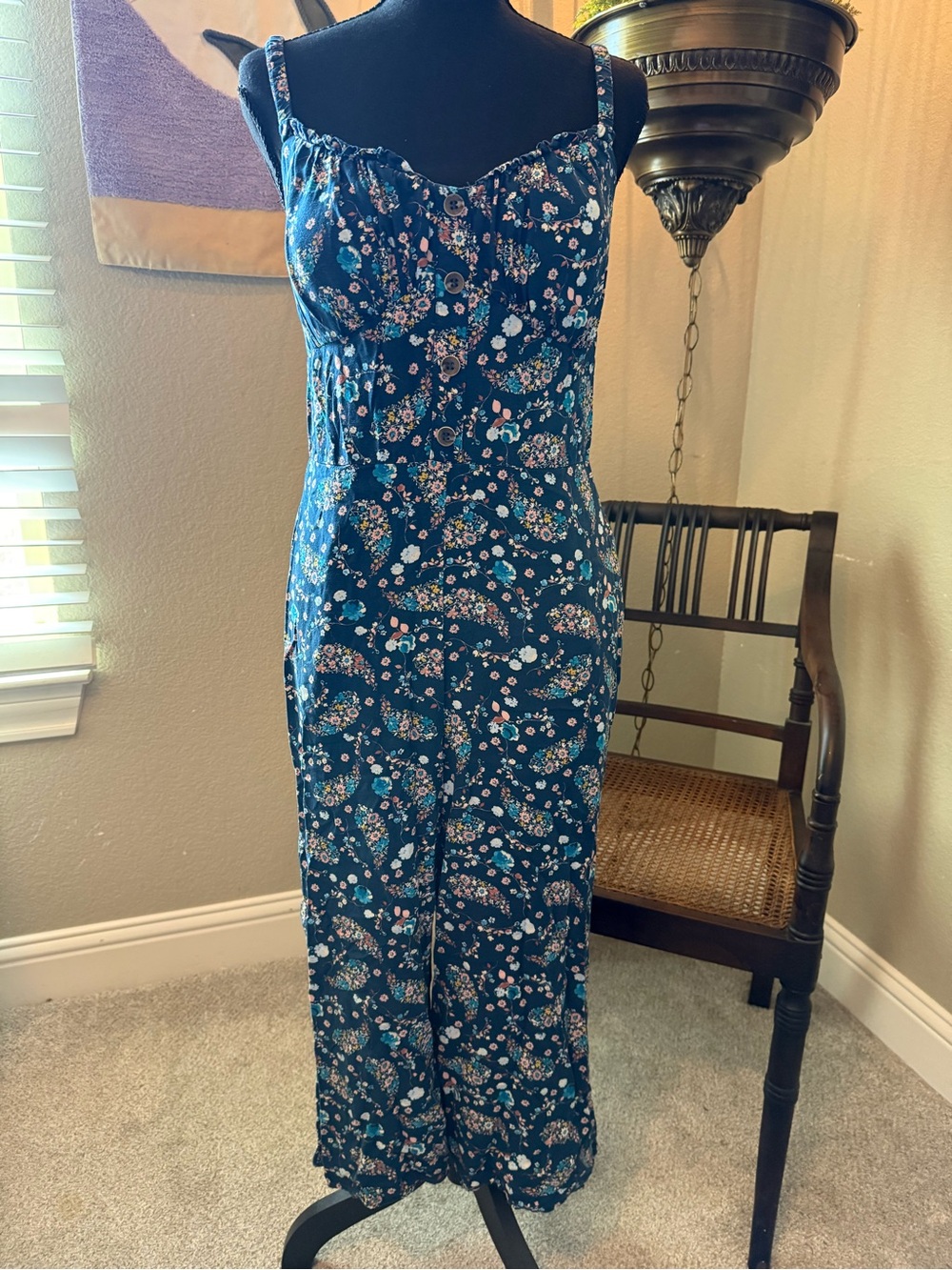 As U Wish Navy Floral Smocked jumpsuit